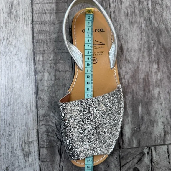 Glitter Sandals Flat Avarca Menorquina Shoe Sequins Leather Strap 39 8.5 - Picture 10 of 11